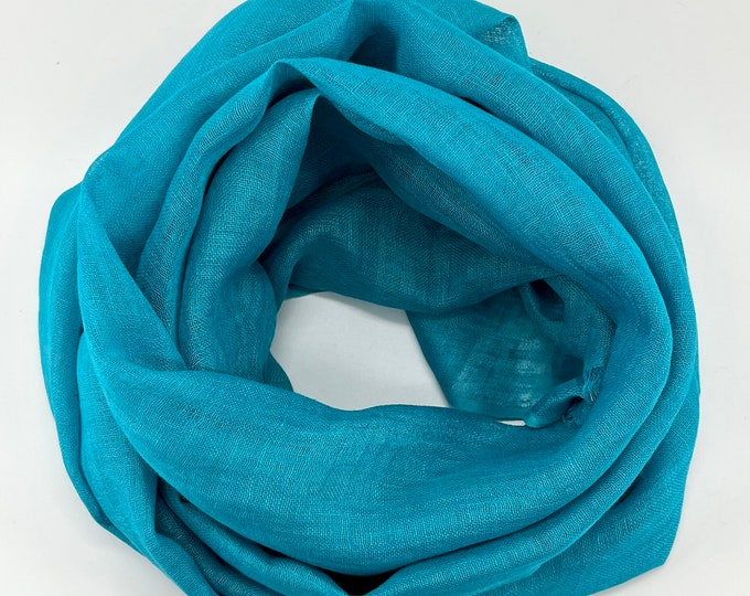 Natural Hand Dyed Large Linen Scarf, 100% Linen, Dark Teal Blue, Stole Hijab Oversize; Beach scarf, Wrap, Gift comes in a box