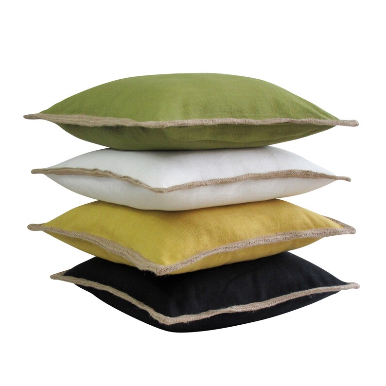 Square Cotton Pillow Cover Jute Border 18 X 18 Inches Olive Etsy