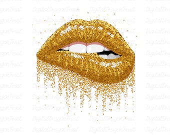 Glitter Lips PNG, Gold Glitter Lips Sublimation, Digital Instant Download
