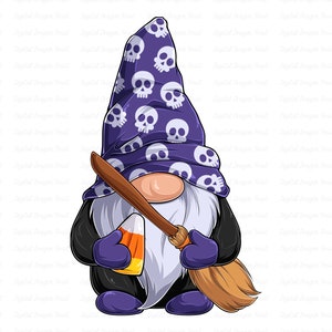 Gnome Halloween Broomstick PNG, Spooky Witch Gnome Sublimation, Digital Instant Download