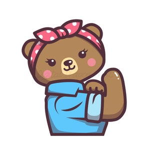 Rosie the Riveter Bear PNG, Brown Bear, Girl Power Sublimation, Digital Instant Download