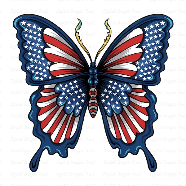 American Flag Butterfly PNG, Stars and Stripes, Patriotic Sublimation, Digital Instant Download