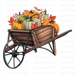 Brouette d&#39;automne PNG, automne, Thanksgiving, jardin, sublimation, téléchargement numérique instantané