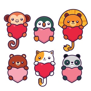 Animal Hearts PNG, Cute Animal Love Hearts, Sublimation, Digital Download
