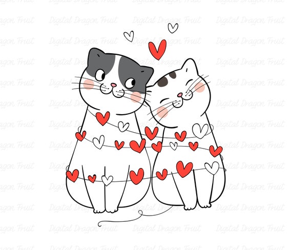 Cat Couple PNG Love Cat Valentine's Day Sublimation | Etsy