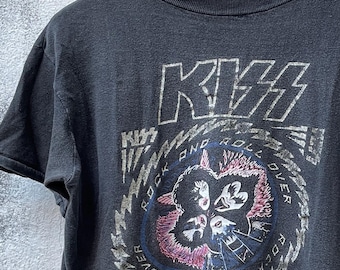 Vintage 80s Kiss Rock and Roll Over T-Shirt, Graphic Band Tee, Size Small