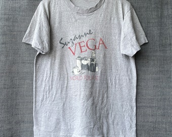 T-shirt vintage anni '80 Suzanne Vega World Tour 1987 New Wave Rock Medium Fade