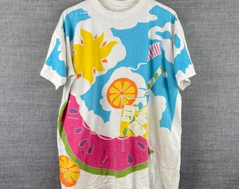 Vintage 90s Summer T-Shirt, XL Lemonade Watermelon Graphic Tee