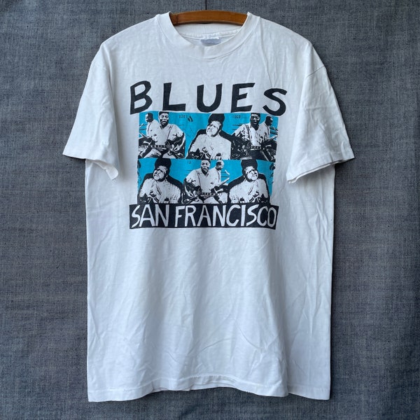 Vintage 80s BLUES Sanfrancisco  blue music large faded T-Shirt
