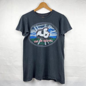 Vintage 80er Jahre US Festival T-Shirt, Rock Konzert Tour T-Shirt, Band Musik Shirt, Verblasster Schwarzer Single Stitch