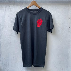 Vintage 70s Rolling Stones T-Shirt, 1978 Tour Concert Crew Tee, Rare Rock Band Shirt, Black Single Stitch, Flock Printed