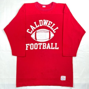 Vintage 70s Champion Football Jersey, Red Cotton Nylon Tee, Blue Bar Tag