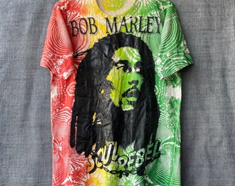 Vintage 90s Bob Marley T-Shirt, Soul Rebel All Over Print, Single Stitch