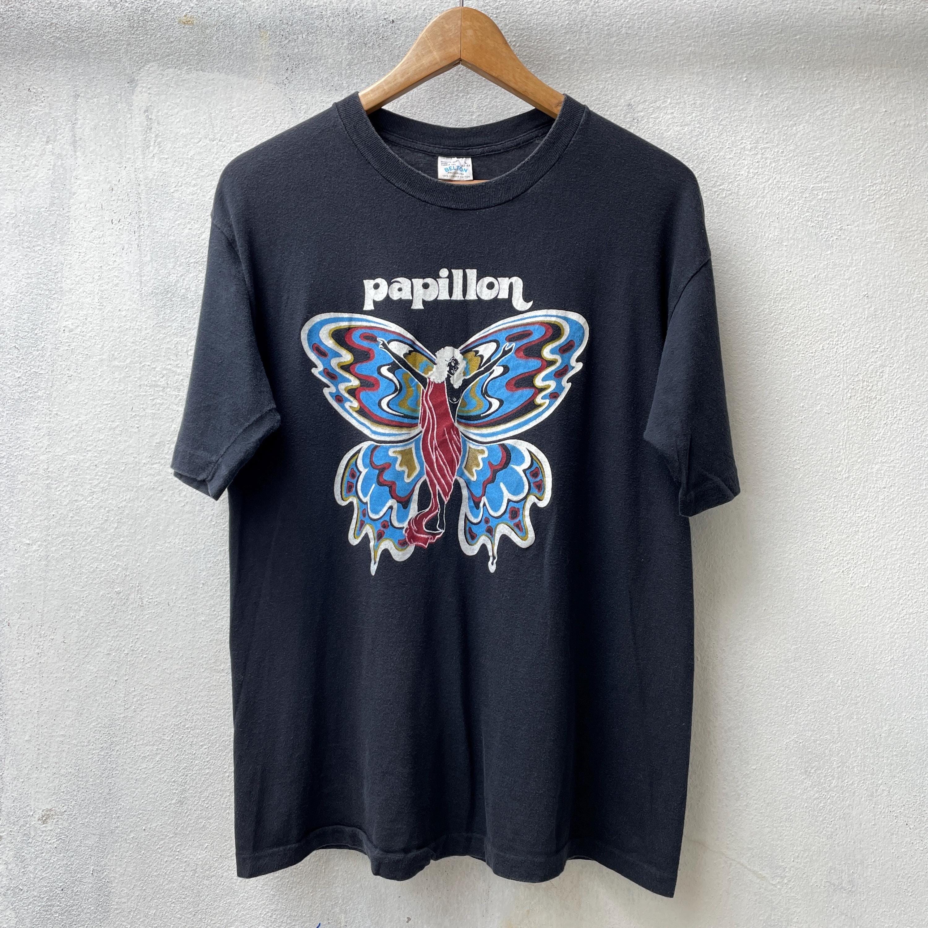 ヴィンテージ70年代バタフライサイケデリックTシャツ、トリッピー 