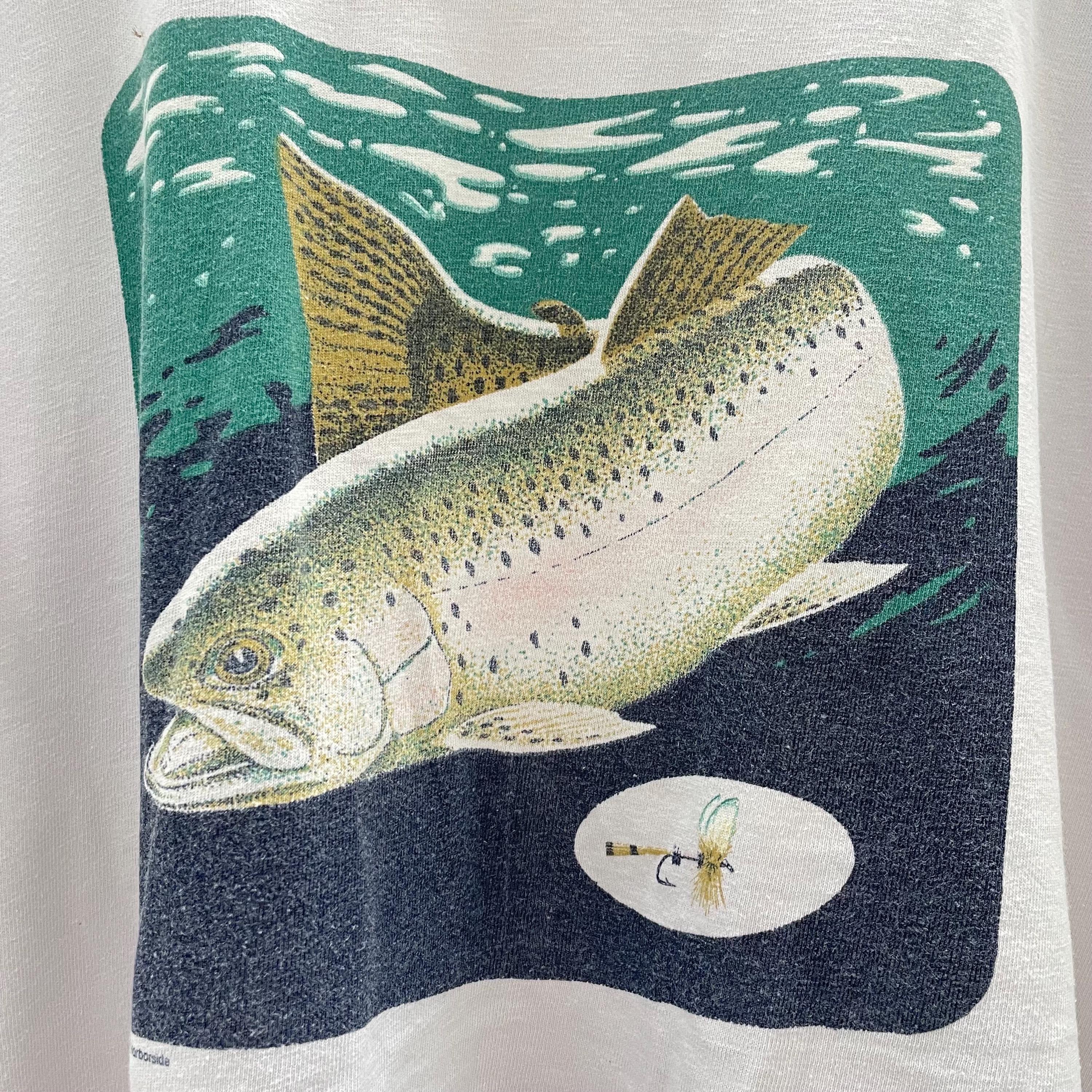 Vintage 80s Rainbow Trout Fishing T-shirt, Fish Graphic Tee, Large 