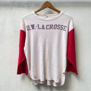 Vintage 70s Champion U.W. La Crosse T-Shirt, Red & White 3/4 Sleeve Tee