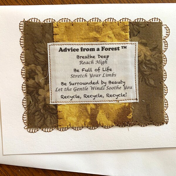 Forest advice poem, frameable, handmade stitched blank greeting card