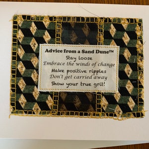 Sand Dune Advice gedicht, inlijstbaar, handgemaakte gestikte blanco wenskaart