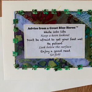 Großer Blaureiher Ratschlag Gedicht, handgemachte leere Grußkarte, rahmbar