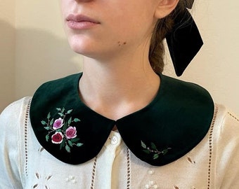 Embroidered peter pan Collar, Hand embroidered peter pan collar, Detachable Women's Collar, made in our studio