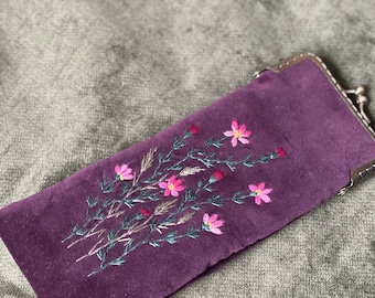 Eyeglass case sunglasses case with embroidered flowers, soft glasses case reading glasses case