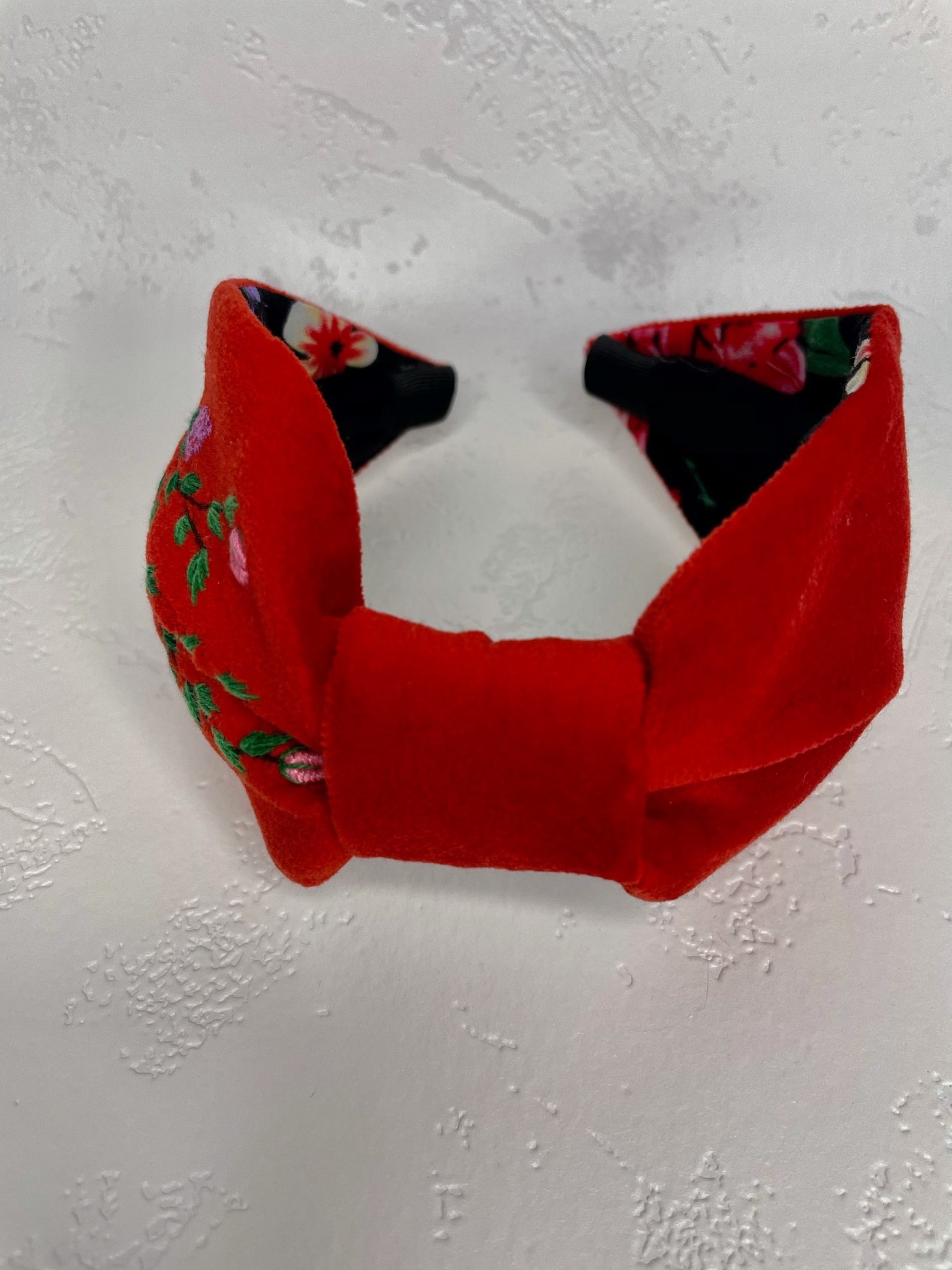 Petit Italia - Red Fur Pom Headband With Velvet Bow main image 0
