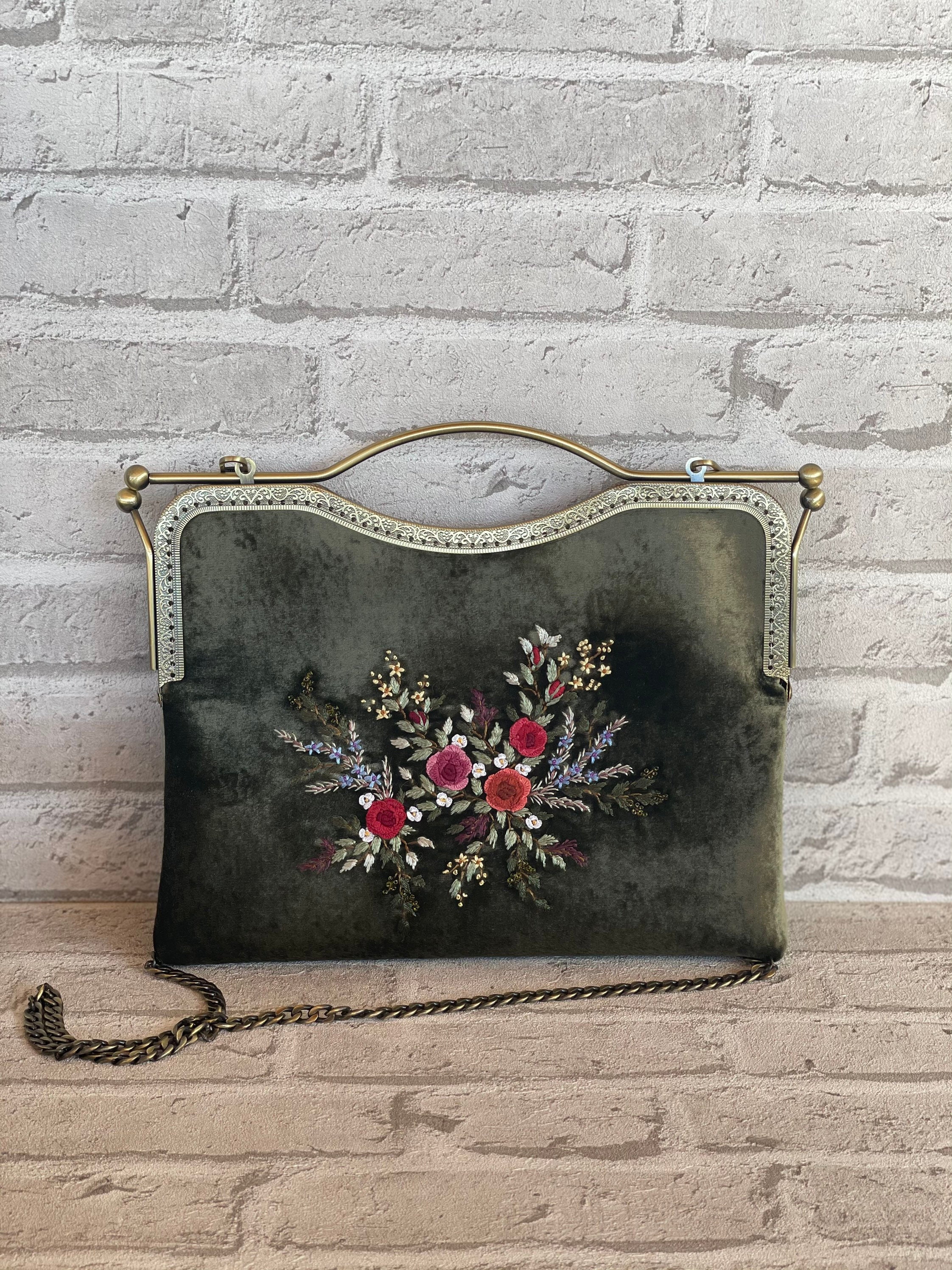 Boho Flower Chocolate Brown Hand Beaded and Embroidered Glam Purse Evening  Bag (Artisan Designer) - Fringe, Flowers and Frills