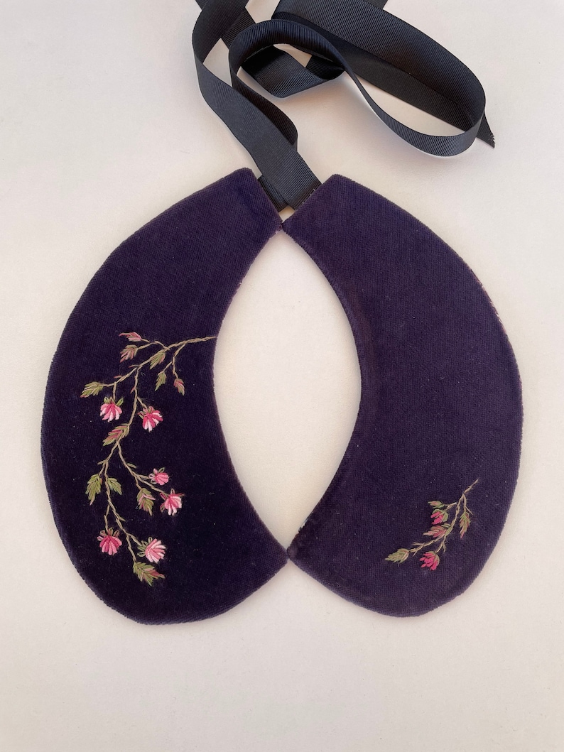 Purple Embroidered peter pan Collar Detachable Women/'s Collar Hand embroidered double sided collar 100/%handmade
