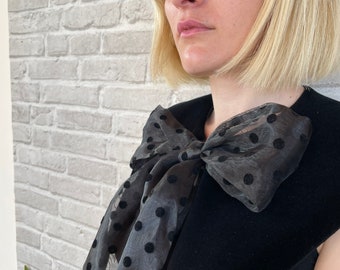 Black Embroidered Collar with dotted bow, velvet peter pan collar, Detachable Women's Collar