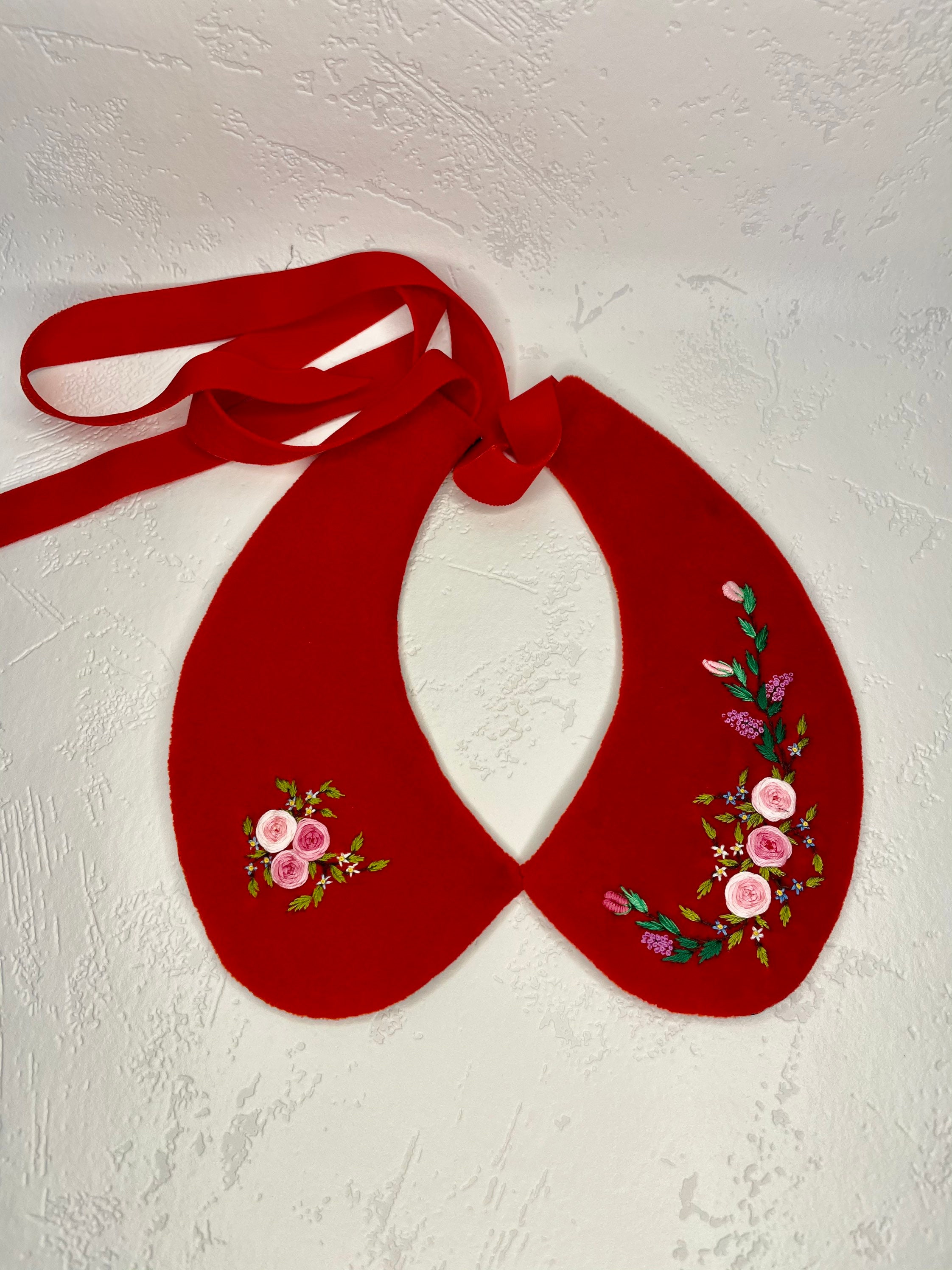 Red Embroidered peter pan Collar Hand embroidered peter pan Etsy