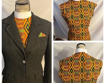 Women&#39;s Clergy Shirt - African print - Gold