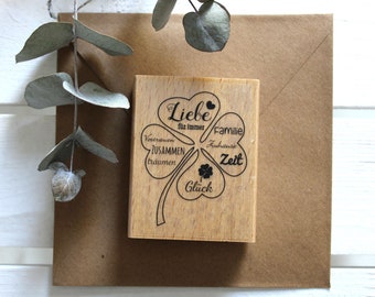 Stempel Kleeblatt mit Wünschen, Stempel Viel Glück