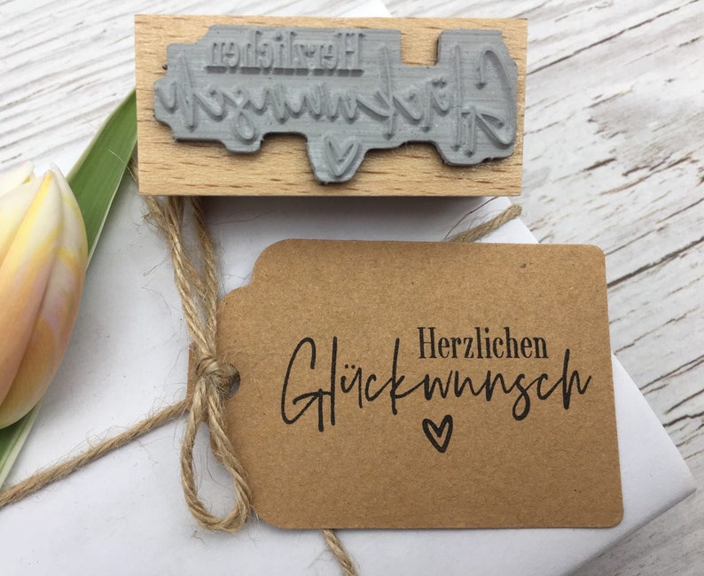 Stempel Herzlichen Glückwunsch, Geburtstag, Prüfung, Jubiläum, Kommunion, Konfirmation, Karten DIY, Herz Bild 1