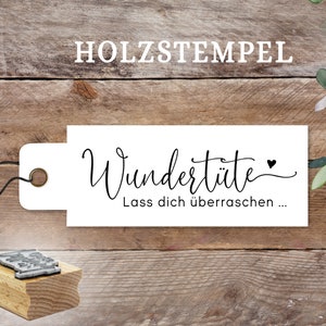 Stempel Wundertüte Lass dich überraschen, Geburtstag, Weihnachten, Geschenk, Textstempel, Aufmunterung, Freundschaft, Kinder, Gastgeschenke