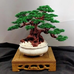 Handcrafted Wire Bonsai Tree in White Crackle Ceramic Pot – Elegant Zen Sculpture for Office and Living Room Decor
