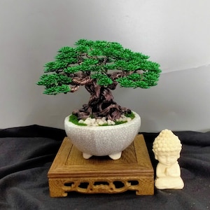 Handcrafted Wire Bonsai Tree in White Crackle Ceramic Pot – Zen Home Decor, Unique Desk Ornament Gift