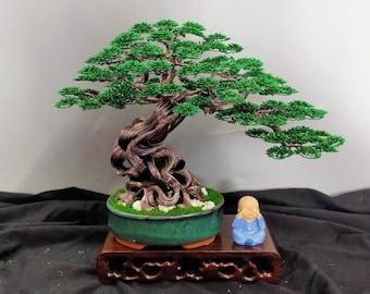 Dark Copper Wire Tree Sculpture – Handmade Bonsai Art in Ceramic Pot, Modern Zen Decoration