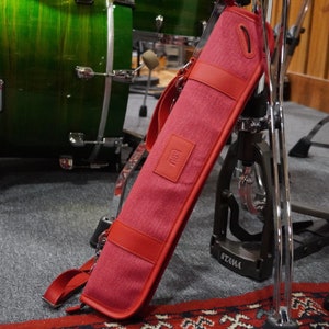 Handmade drumstick bag | Compact Leather Case with shoulder strap | Canvas Holder for Drum Sticks | Gift for Drummer (Red)