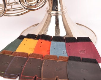 French Horn Hand Guard MEDIUM (Single horn) | 10 Colors | Personalization | Handmade Crazy Horse | Best gift for musician Genuine Leather.