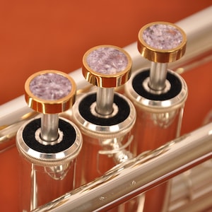 Custom Trumpet Finger Buttons LIGHT size. 24K GOLD Plated. Natural Stone inlays. Gold plated Valves for your Horn. Gift for trumpeter
