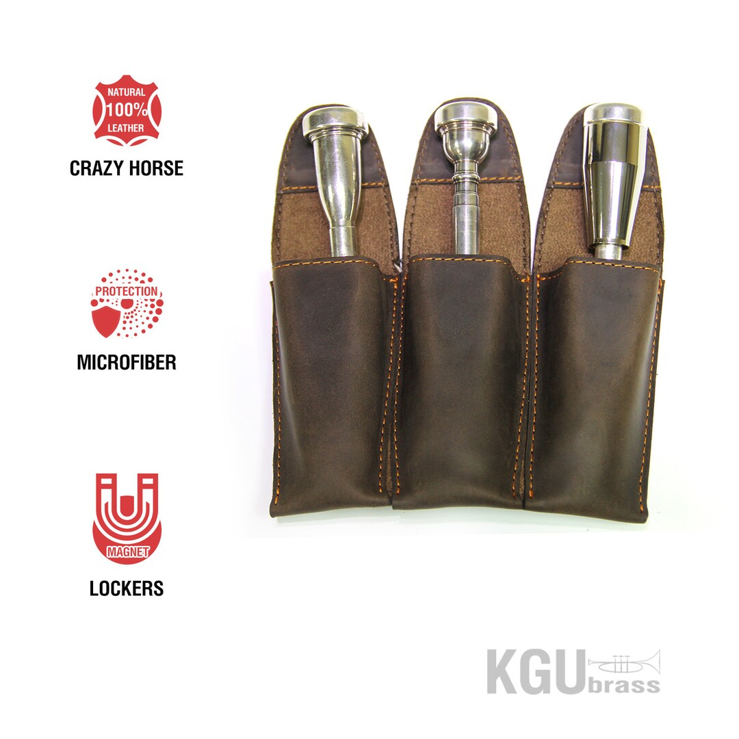 Trumpet Mouthpiece Pouch Kgubrass Triple Handmade Pouch Crazy Horse Leather 3 Mouthpieces Case