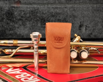 Trumpet mouthpiece pouch  Light BROWN | KGUBrass SINGLE mouthpiece case | Crazy horse natural leather| Magnet locker | Vintage style