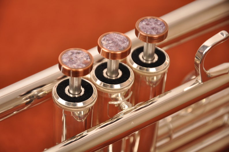 LIGHT Trumpet Finger Buttons Antique Copper Lacquer W Natural Stones