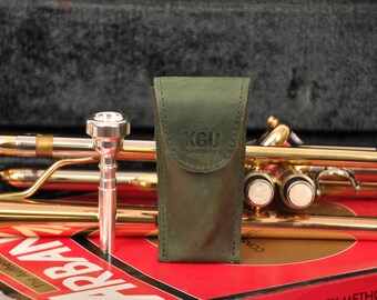 Trumpet mouthpiece pouch GREEN | KGUBrass SINGLE mouthpiece case | Crazy horse natural leather| Magnet locker | Vintage style