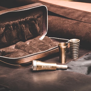 Trumpet Mouthpiece pouch | KGUBrass QUAD holder | Crazy Horse leather | 4 mouthpieces case | Trumpet and brass musician perfect gift bag