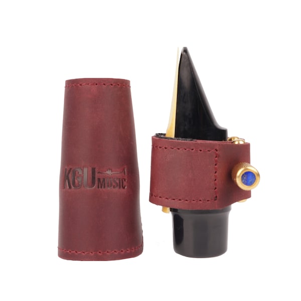 Alto Saxophone Hard Rubber Mouthpiece Leather Ligature and Cap Set with 2 Interchangeable Pressure Plates