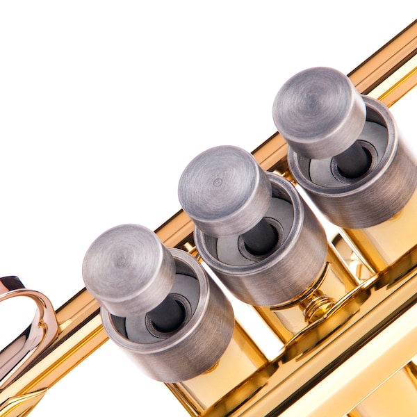 HEAVY Trumpet Trim Kit. 998 Brushed Silver Plated. KGUmusic. Personalized valve caps engraving