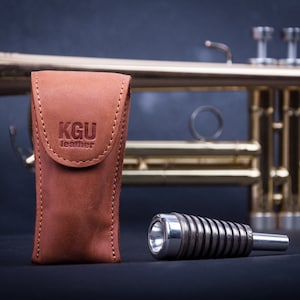 Trumpet mouthpiece pouch | KGUBrass SINGLE mouthpiece BROWN case | Crazy horse natural leather| Magnet locker | Vintage style