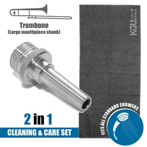 Cleaning AQUA nozzle for Trombone with large shank + soft towel. KGUBrass. Cleaning and care tools
