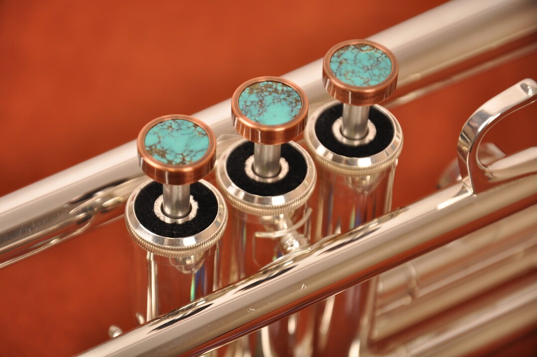 LIGHT Trumpet Finger Buttons Antique Copper Lacquer W Natural Stones